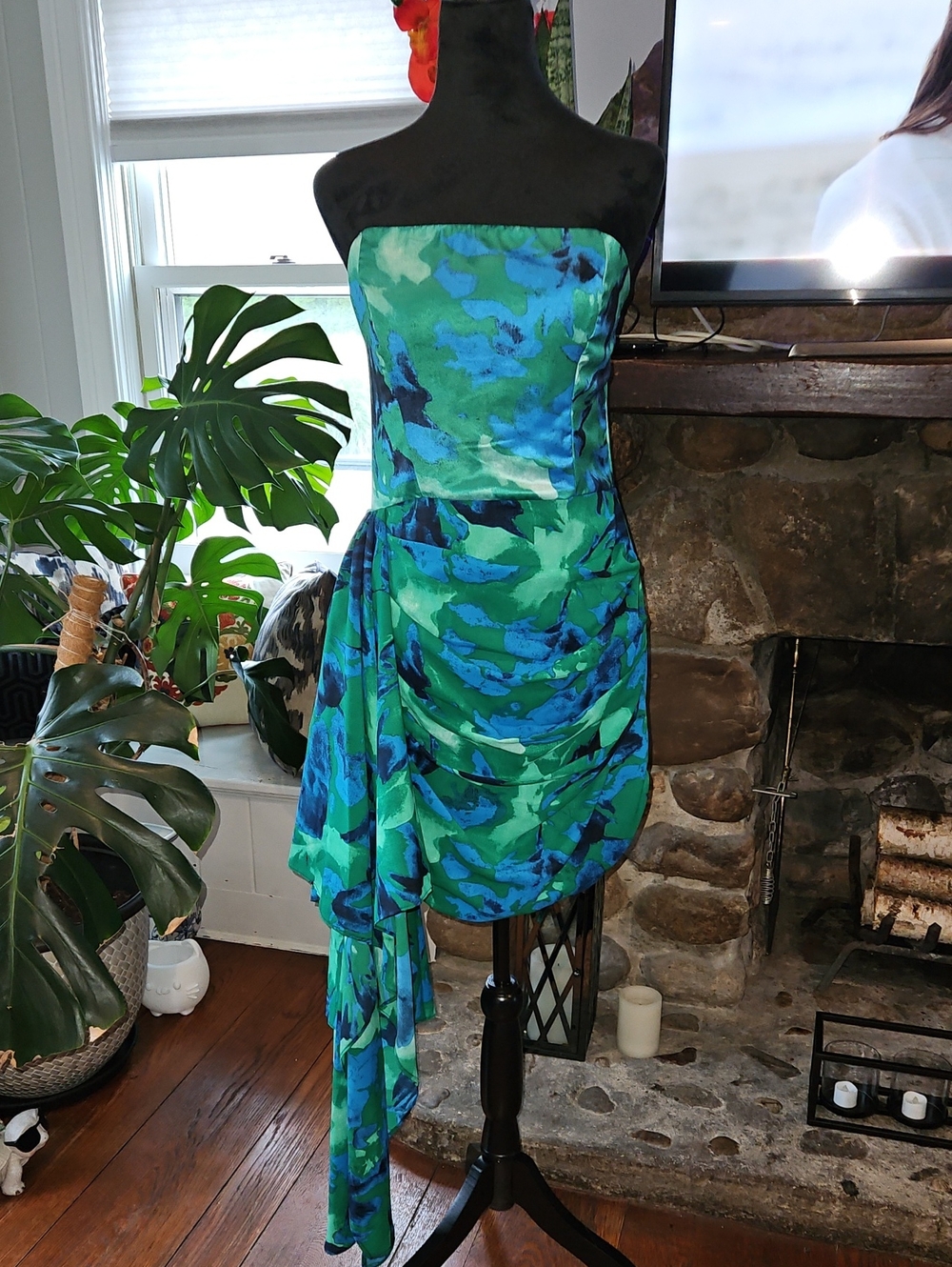 Vici Strapless Blue & Green Floral Cocktail Dress